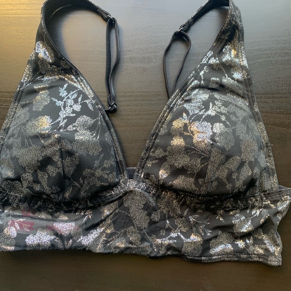 NWT Victoria’s Secret PINK Black/Silver Metallic Floral Plunge Bralette size M - Picture 5 of 10